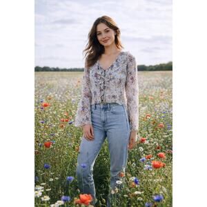 Vintage Y2K French Atmosphere Lace Top Womens Size XL Ruffle Button Up USA Made